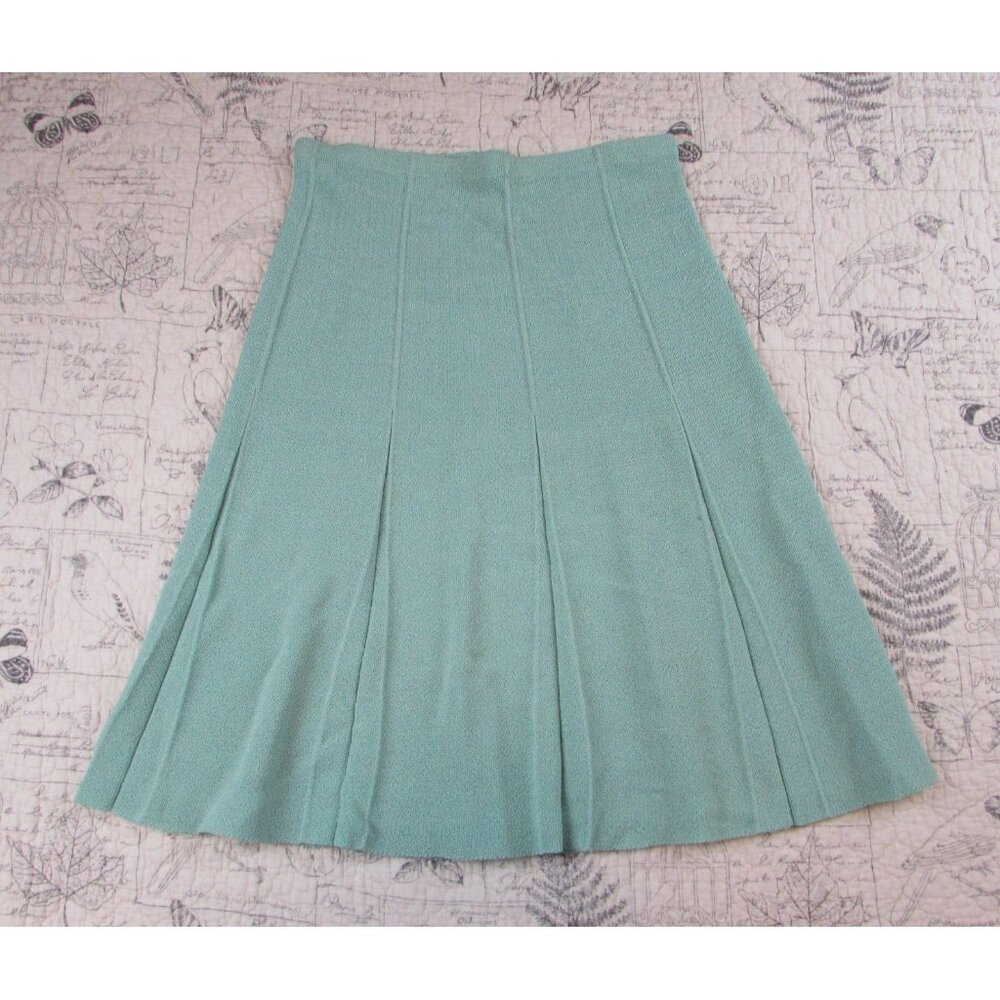 VTG Castleberry knit Skirt Suit Aqua Gold btn Pleated Union Church USA petitie 8 - Picture 5 of 10